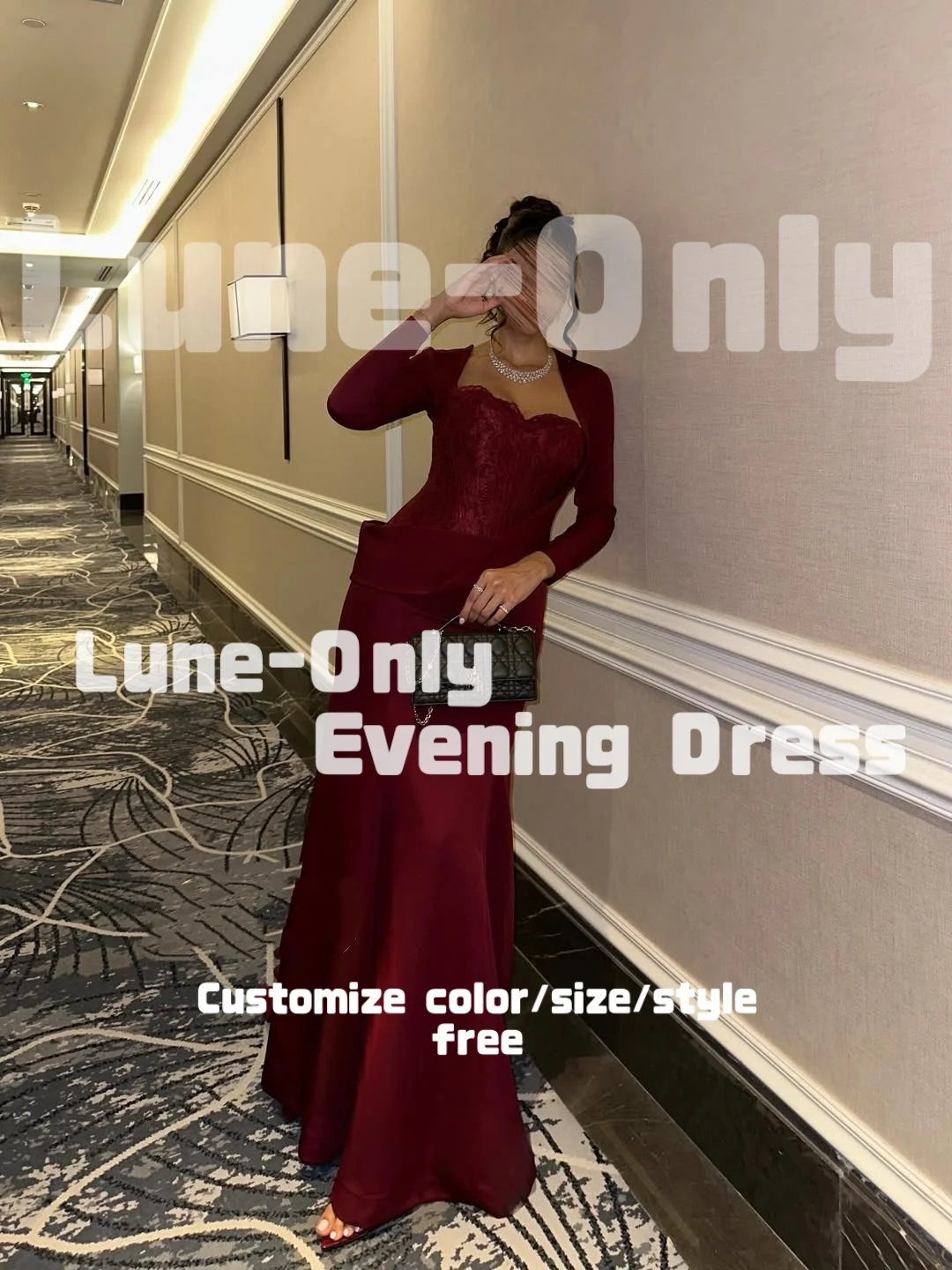 カスタマイズされたバーガンディレースマーメイド長袖イブニングドレス恋人ネックバックレスエレガントパーティードレスウエディングフォーマルドレス