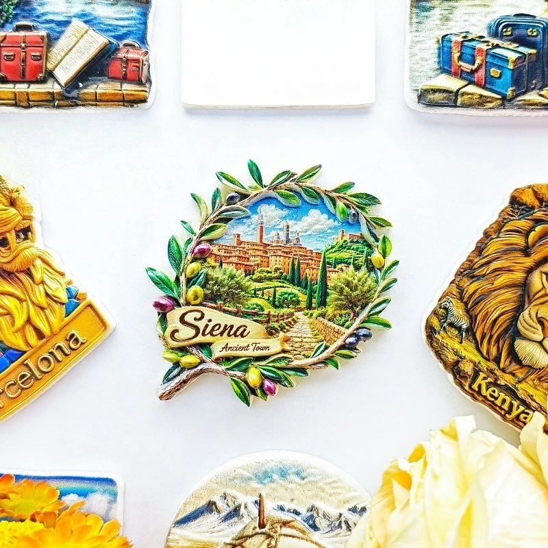 Siena Olive Leaf Fridge Magnet - Rustic 3D Tuscan Souvenir Unique Italian Gift for Travel & Mediterranean Decor