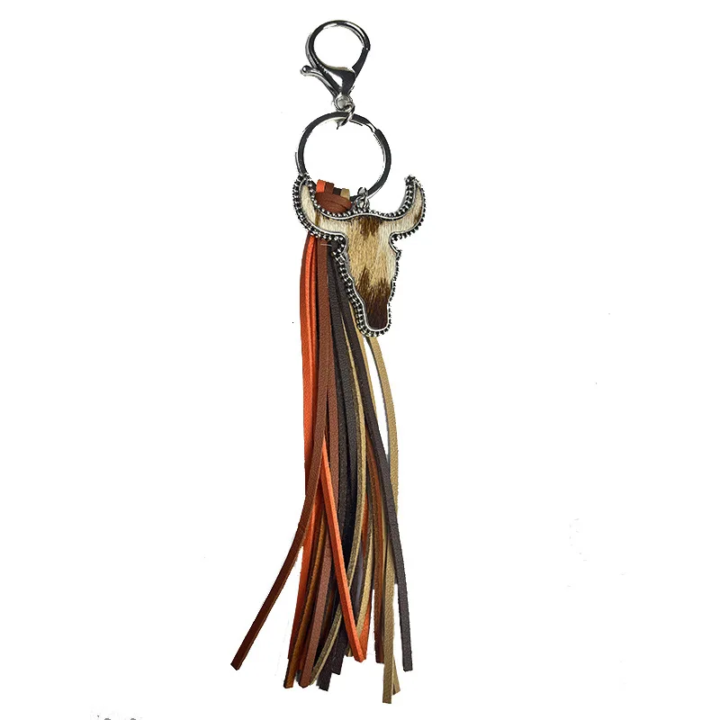 2023 Bag Accessories Pendant Multi-color Western Tassel Style Personalized Animal Print Leather Keychain