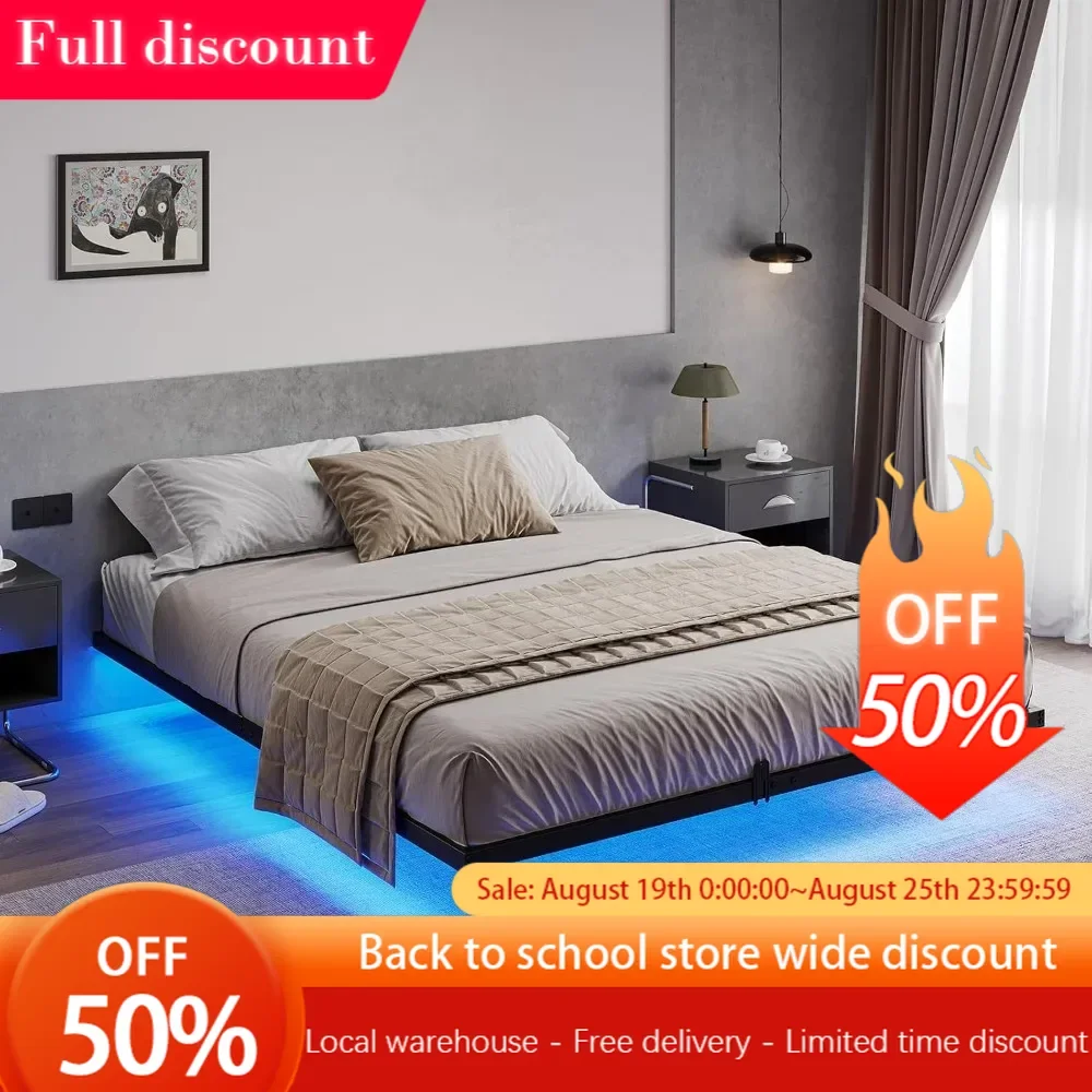 

Floating Bed Frame Large with LED Lights, Metal Platform Large Bed, No Need for Box Springs, Easy to Assemble, Bedroom Bed