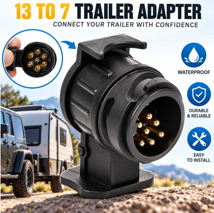 13 To 7 Pin Plug Adapter Trailer Connector Waterproof Plugs 12V Protect Towing Adapter Socket Connector Towbar Hand Tools