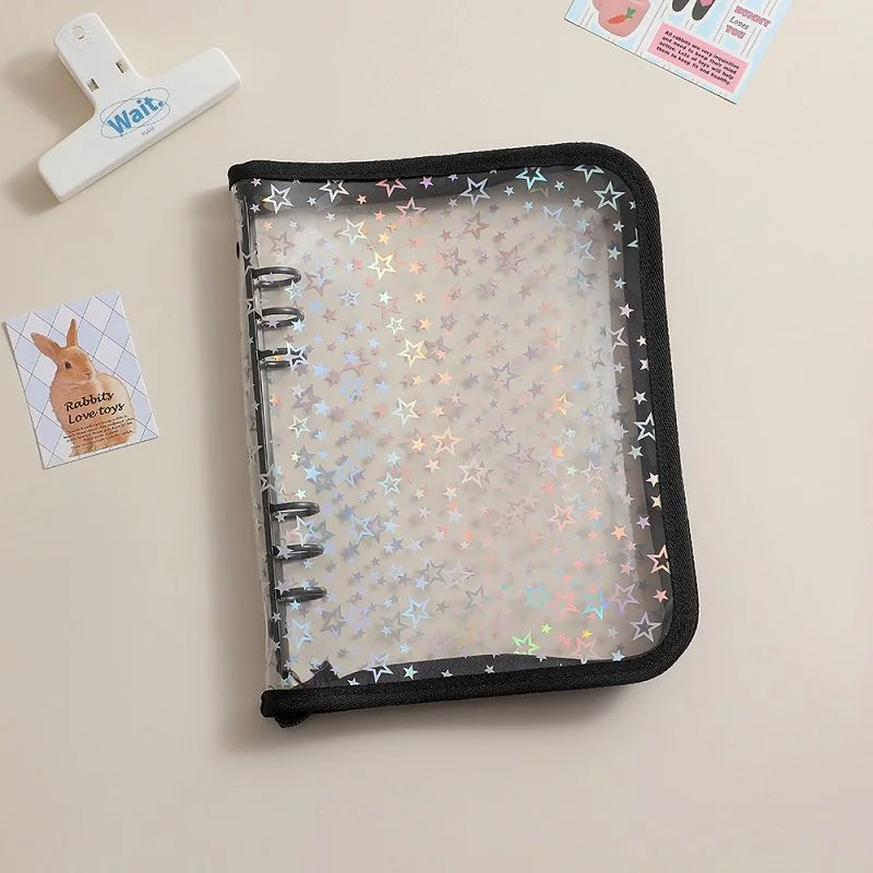 Sharkbang A5 Laser Star Collect Book, taccuino per diario spazzatura con macaroni con cerniera, organizer per cartoline ad anelli raccoglitori