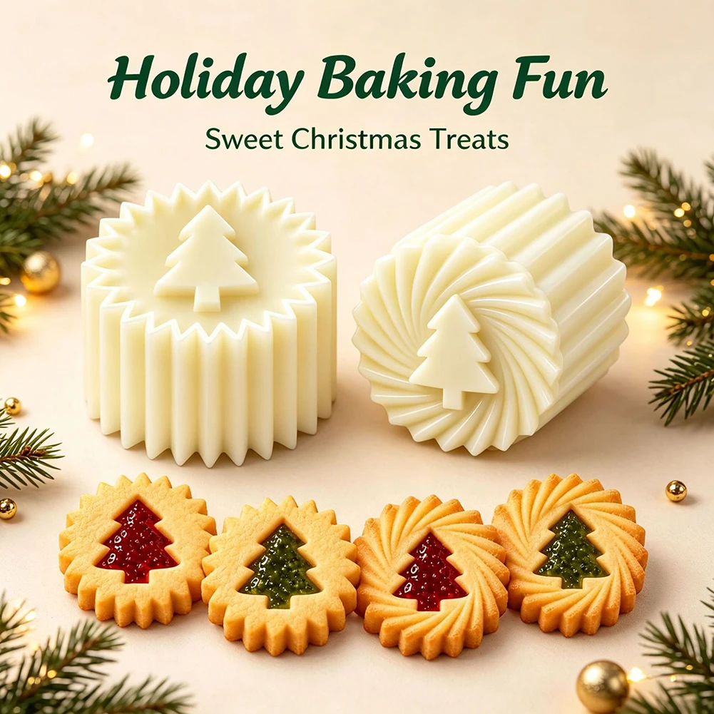 2 In 1 Double-Sided Christmas Tree Pastry Mold,Christmas-Cookie Press Set,Hand Press Biscuits Maker,DIY Dessert Baking Tool