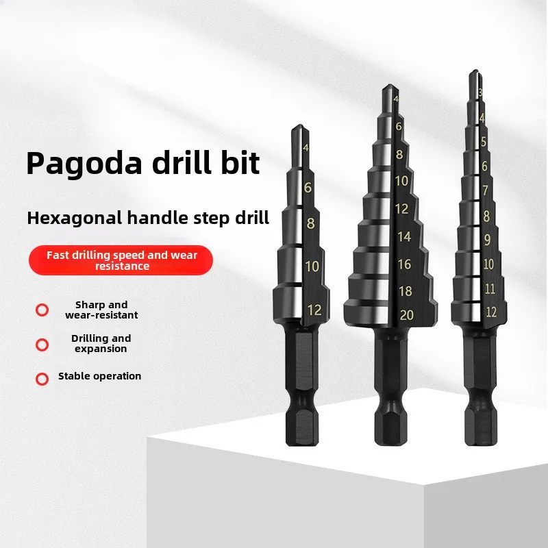 

BIESUO Hex Shank Nitriding Black Straight Slot Step Drill 3-12 4-12 4-20 High Speed Steel Pagoda Drill Hole Opener Set