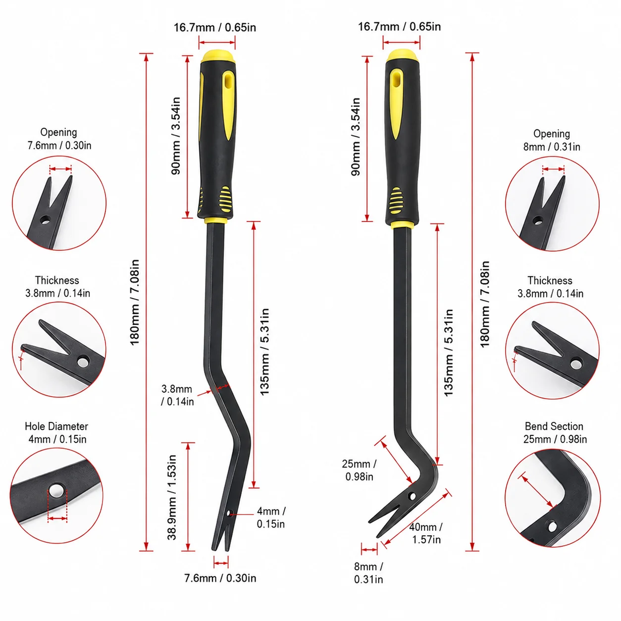 Professional Car Trim Removal Tool Non Marring Pry Tool for Roof Handle Clips Interior Panel Fastener Removal Automotive Repair