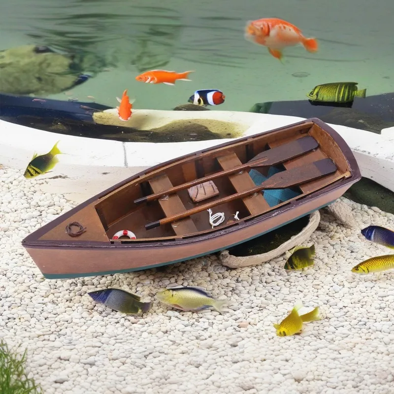 Mediterranean Solid Wood Floating Rowing Model Handmade Home Tabletop Decor Craft Ornament
