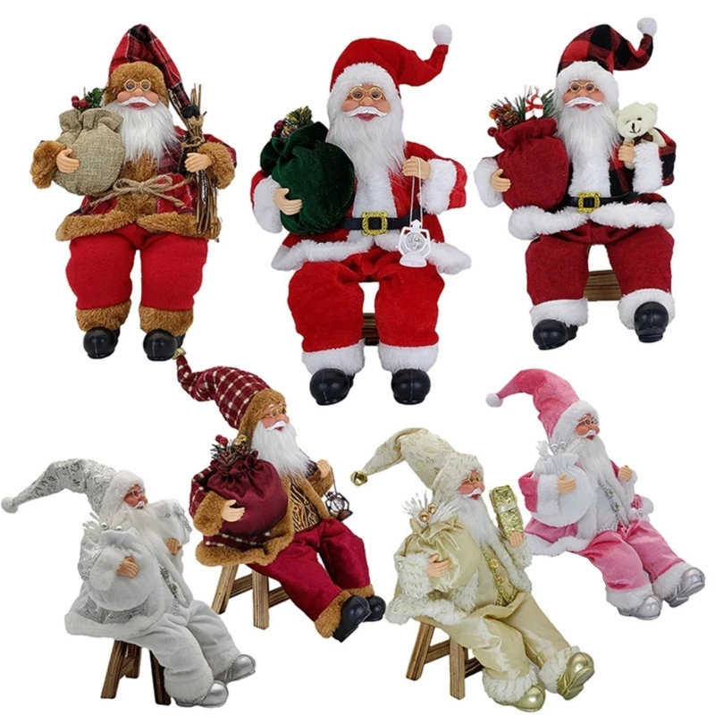 14'' Sitting Santa Figurines Christmas Figure Decorations Hanging Xmas Tree Ornaments Santa for Doll Toy Statues Dropship