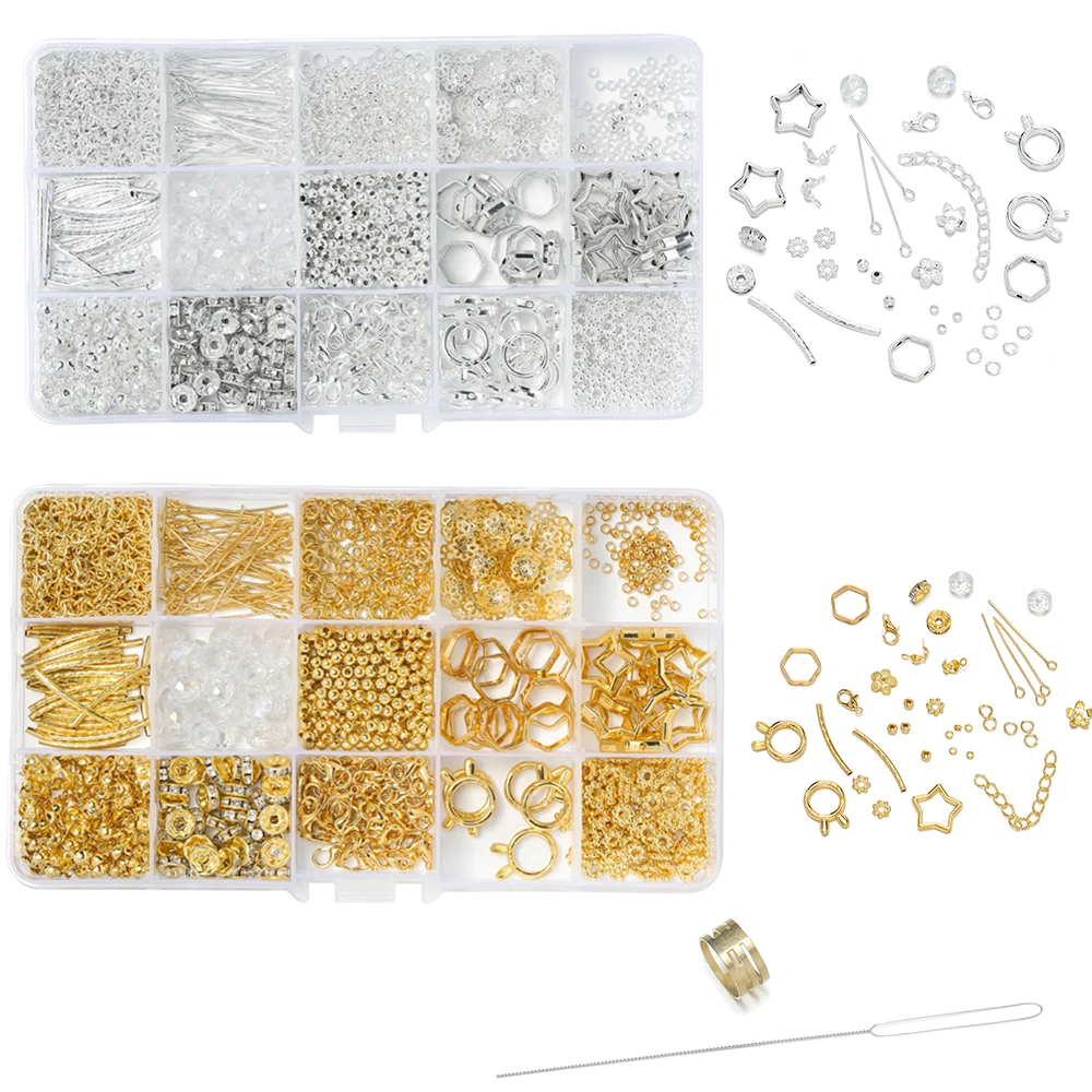 

1Box Lobster Clasp Beads Cap 9 Pins Rhinestone Beads CCB Bead Frame with Needle Kit for DIY Bracelet Jewelry Making Kits