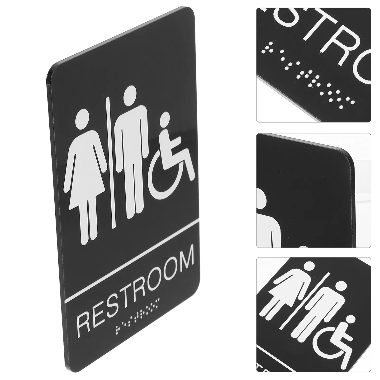 Self-Adhesive Acrylic Bathroom Sign Unisex Restroom Door Symbol Blind Text Tactile for Office Commercial Space Toilet Area