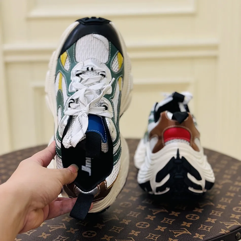 JINIWU 2026 Autumn Winter Color Block Dad Shoes 8CM Height Increasing Genuine Leather Men Trendy Casual Sneakers men Shoes