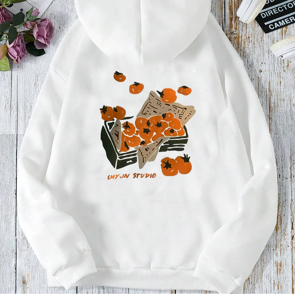 Sudadera con capucha de estilo Hip Hop para mujer, Jersey informal de manga larga con estampado de tomate, ropa de calle de moda Y2K, otoño e invierno, 2024