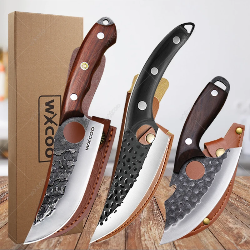 

WXCOO Butcher's Boning Knife Cutting Knife Forged Meat Cleaver Sharp Barbecue Knife Stainless Steel Kitchen Knives with Sheath