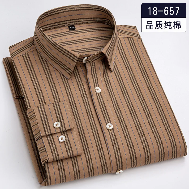 8XL 7XL100% Pure Cotton Lad Casual Slim Fit Shirt Men Longsleeve Shirt for Men Dad Loose Plaid Shirt Plus Size Button Up Shirt