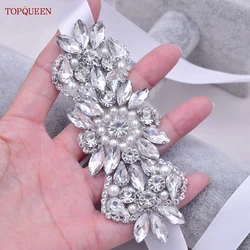 TOPQUEEN-cinturones de novia S86 para mujer, brillantes vestidos de novia de fiesta, perlas plateadas, diamantes de imitación, joyas brillantes, apliques, faja de falda para mujer