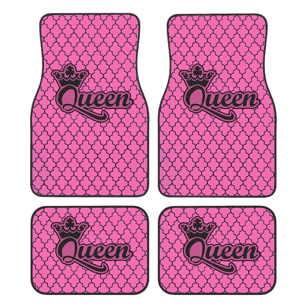 4 Pieces Pink Queen Crown Patterned Universal Fit Car Floor Mats Auto Carpet Rugs Set for SUV Van Truck - Gift for Men And Women view 2