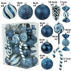 25/36pcs 8CM ornamenti per palline di natale a forma speciale blu argento decorazione per feste con albero di natale nuovo ciondolo con sfere di natale