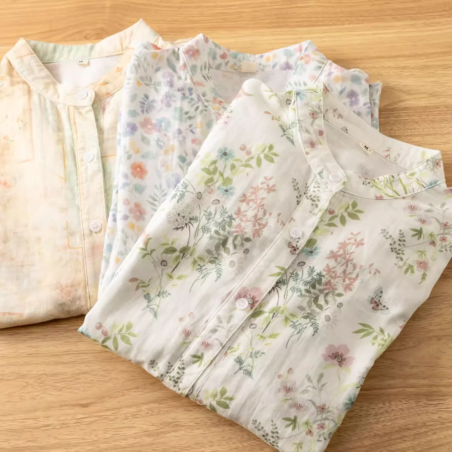 

Enianechu Autumn Clothes Korea Ladies Pure Cotton Yarn Stand Collar Print Shirts and Blouses Women Art Style Long Sleeve Tops