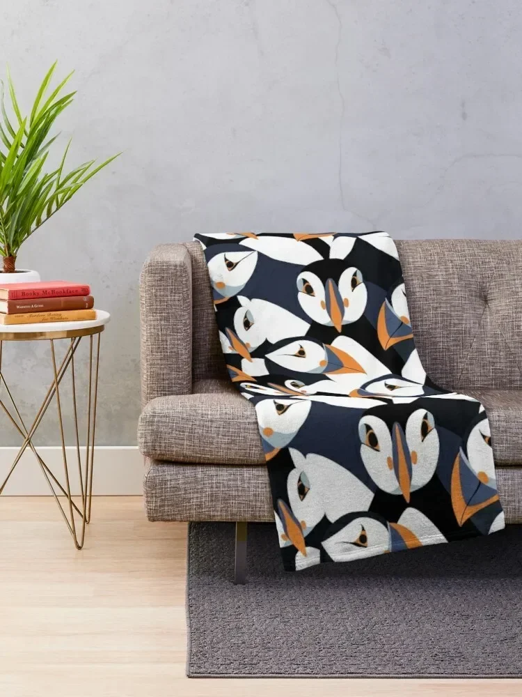 Puffins with orange beaks Throw Blanket Decoratives Single Multi-Purpose Blankets