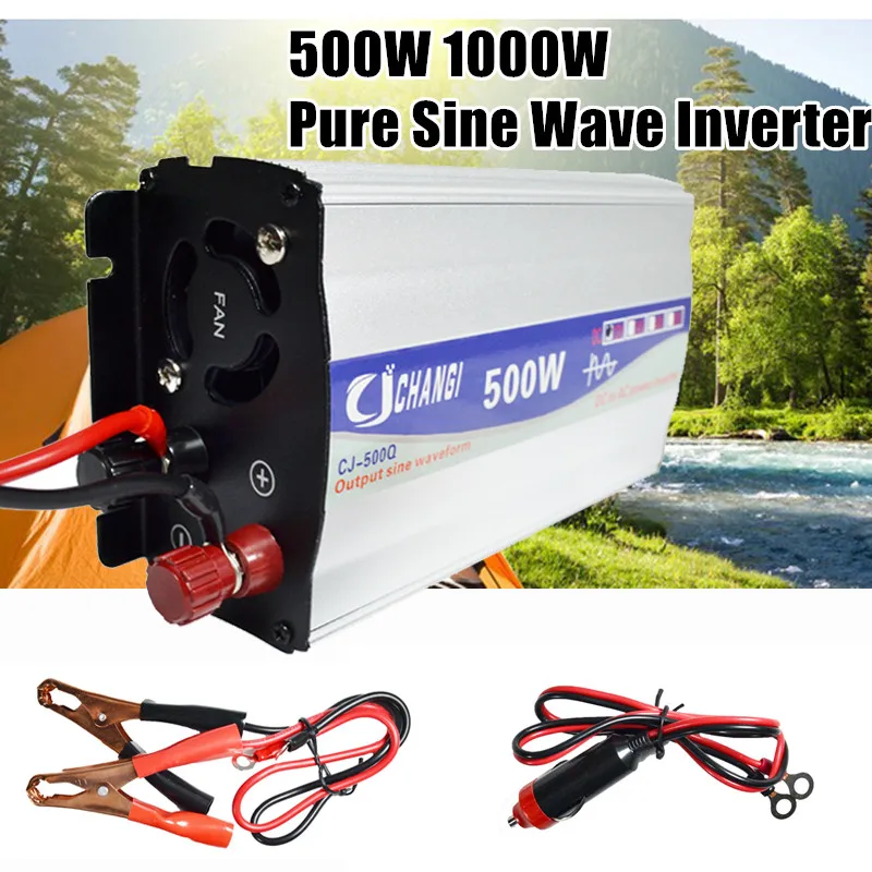 

500W 1000W Power Pure Sine Wave Inverter 12v 220v DC 12V 24V To AC 220V Single Digital Display Converter Universal Socket