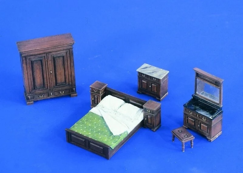 

1/35 Scale Die-Cast Resin Model Assembled Kit Full Bedroom Furniture Diorama Scene Model Unassembled and Unpainted