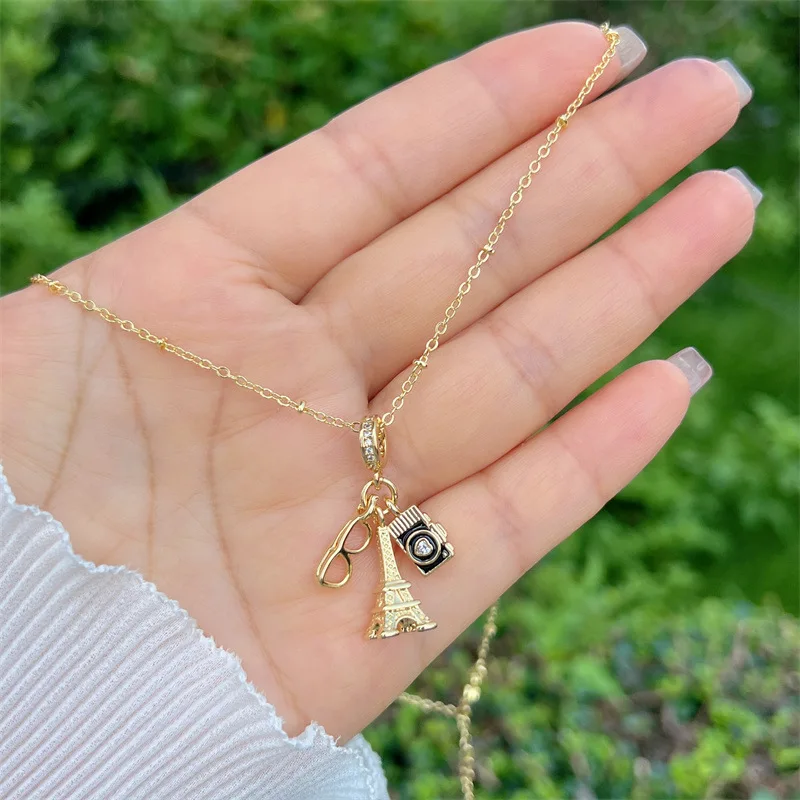 عين الشر النحاس الزركون لون الذهب سلسلة ربط جميلة قلادة ، قلادة طائرة القلب ، الأزياء والمجوهرات للنساء والفتيات والرجال