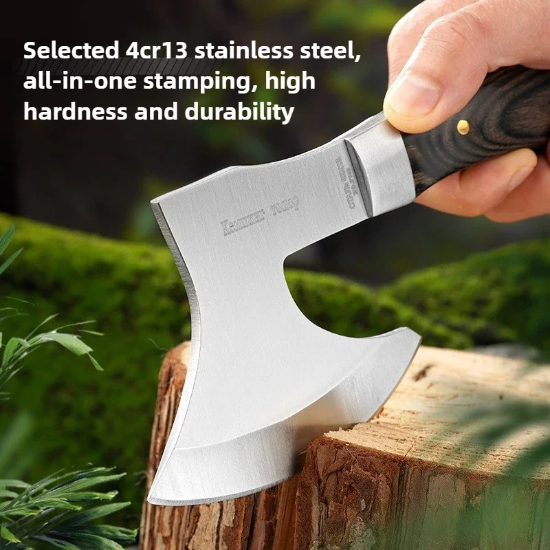 Stainless Steel Axe Wooden Handle Multifunctional Outdoor Portable Rescue Axes Camping Self-defense Firewood Chopping Hand Tools