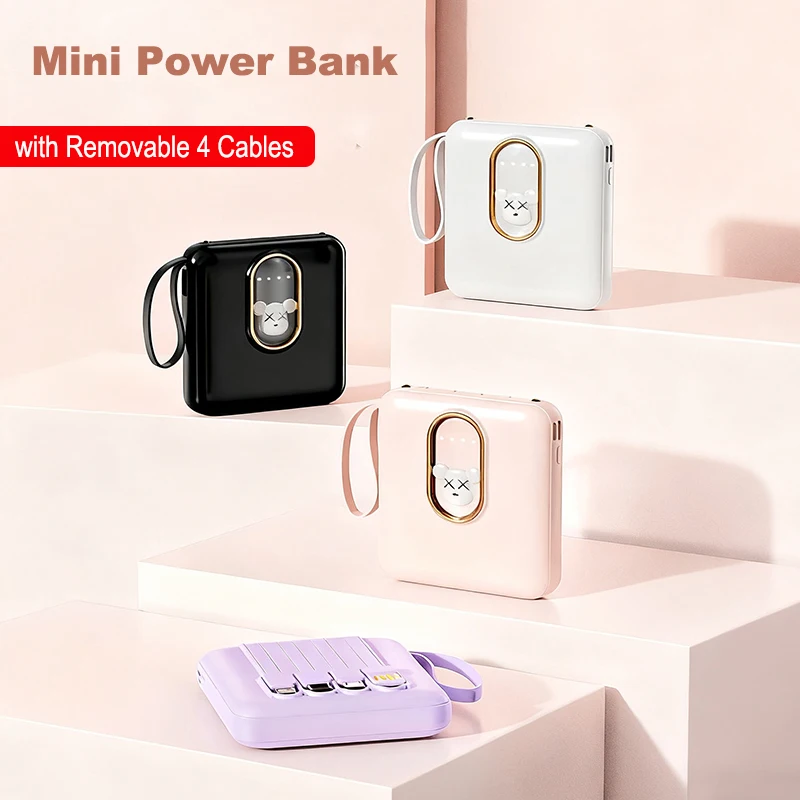 

Mini Power Bank 20000mAh Built in Cable Portable Charger External Battery Pack for iPhone 16 Samsung S25 Huawei Xiaomi Powerbank