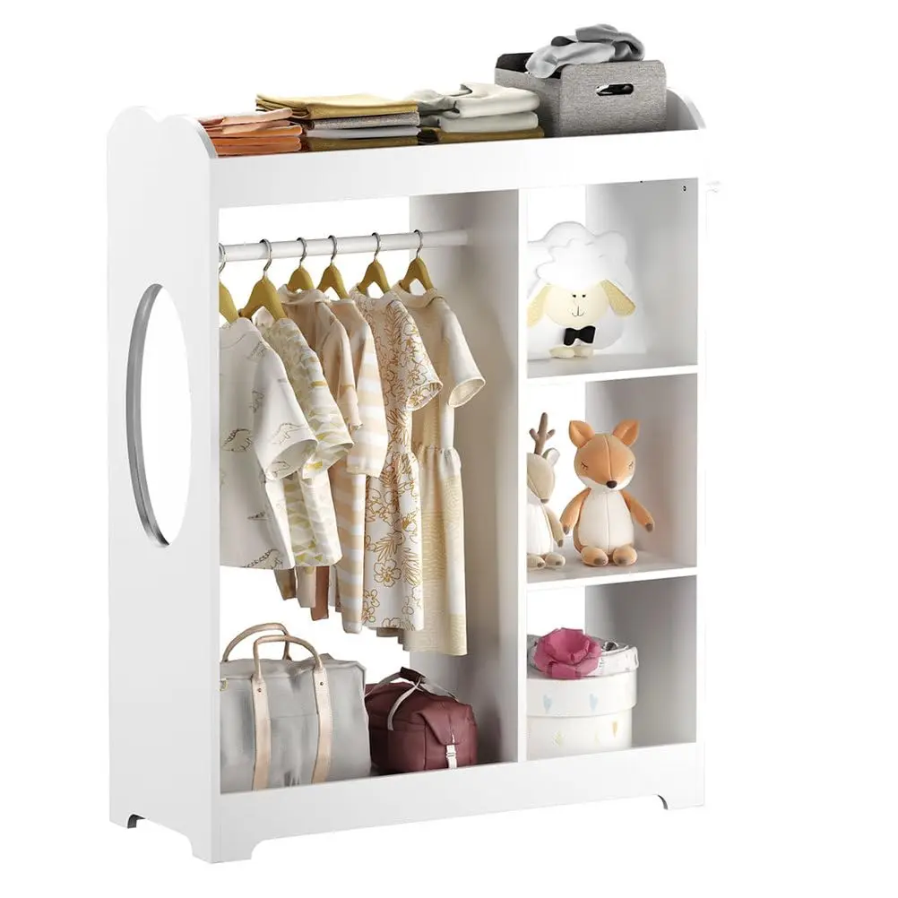 

Органайзер для детских костюмов, 4-уровневый стеллаж для игрушек с зеркалом и крючками, полки для хранения и верхняя полка, для костюмов малышей, на заказ