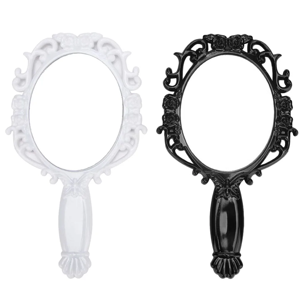 Senhora retro mão vaidade espelhos ovais maquiagem cômoda bolso tamanho espelho