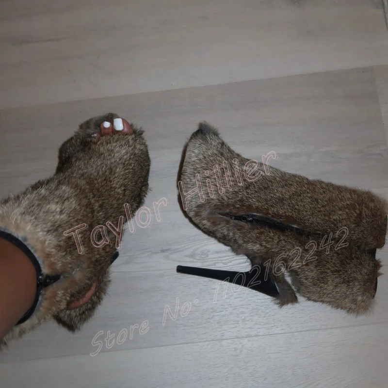 Verano punta abierta piel tacones altos cabeza redonda Stiletto cremallera lateral botas cortas de mujer Sexy moda fiesta cena sandalias gladiador