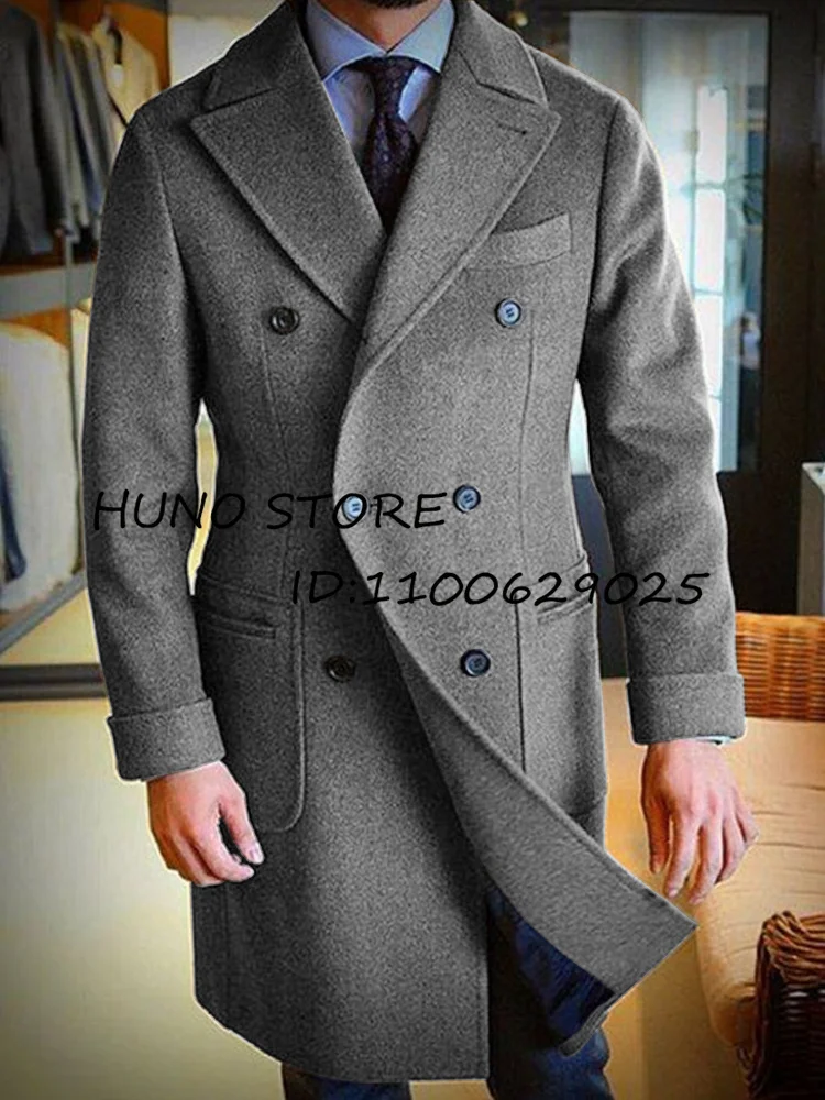 Heren Wollen Jas Lange Jas Revers Double-Breasted Heren Winterjas Casual Mode Comfortabel Woon-Werkverkeer Slank Ontwerp 2023 Nieuw