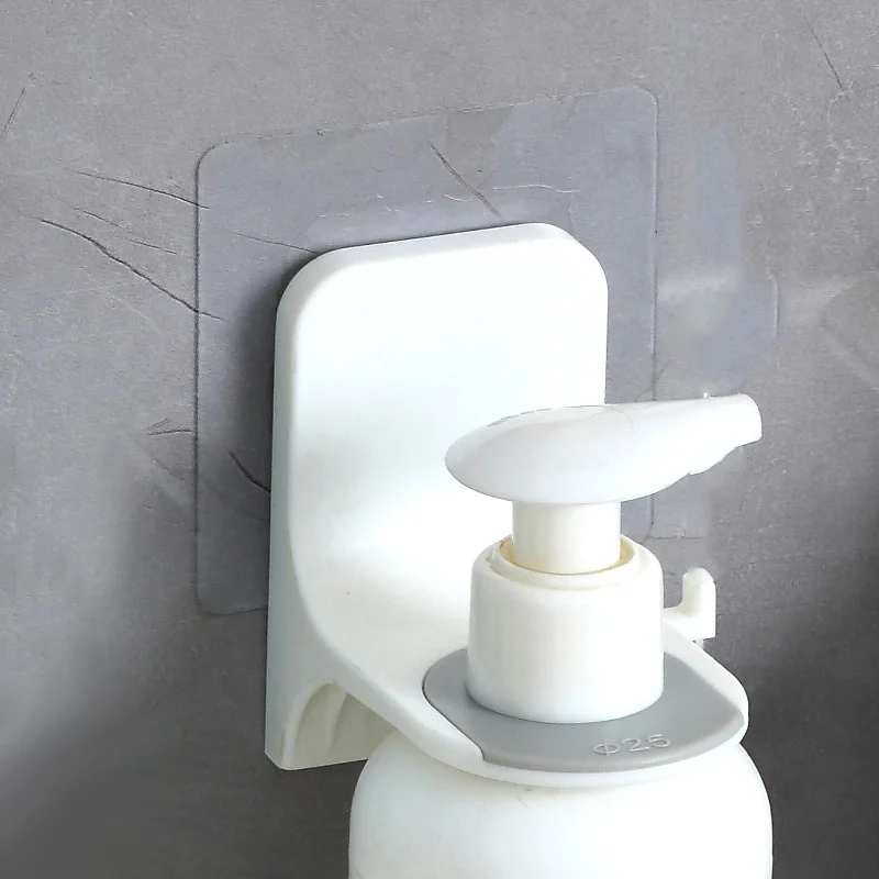 Wall Mounted Shampoo Bottle Shelf Self-Adhesive Liquid Soap Shower Gel Organizer Hook Holder Hanger Bathroom Accessories