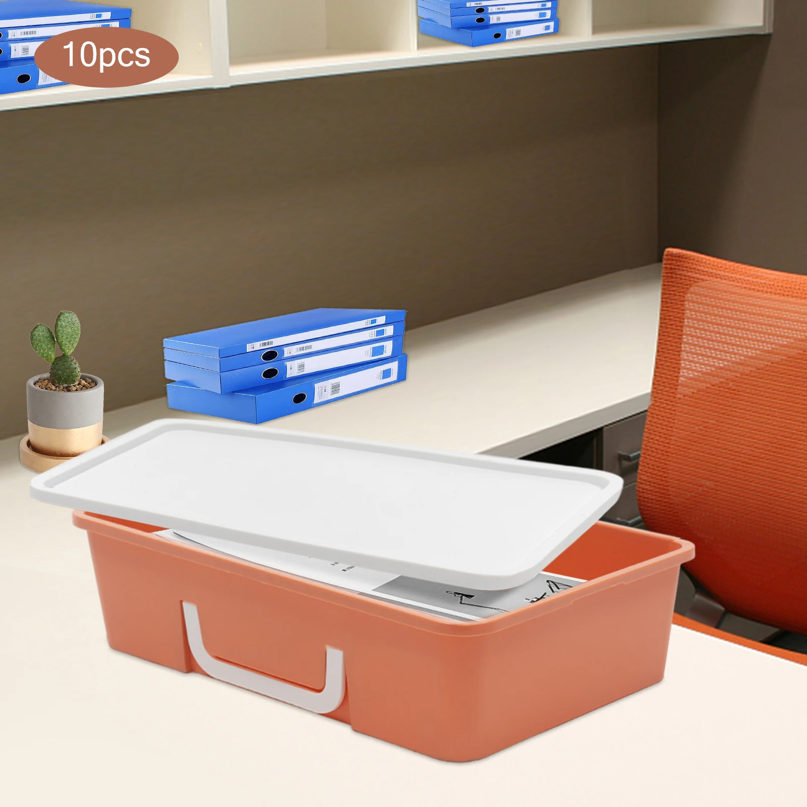 

File Box with Lid, 10 Pieces Box Flat Organizer, Storage Bins, Flat Storage Bins with Lid