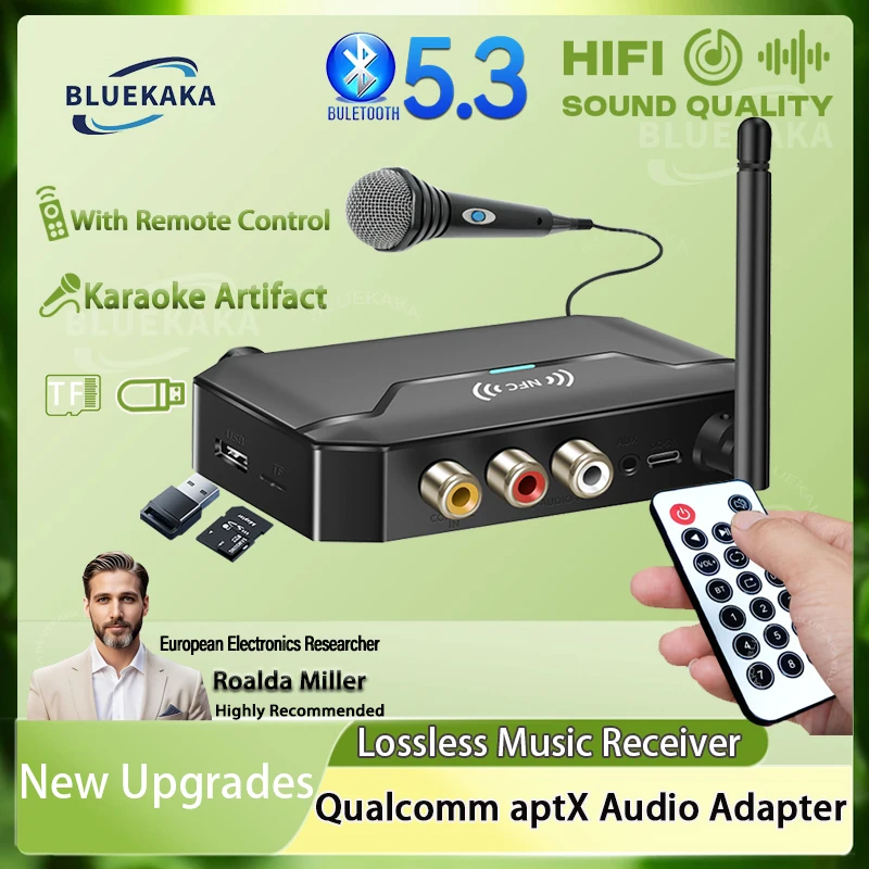 Многофункциональный NFC Bluetooth 5.3 аудио передатчик приемник HiFi стерео беспроводной адаптер 3,5 мм AUX/RCA/USB/TF/коаксиальный/6,5 мм микрофон караоке U-диск