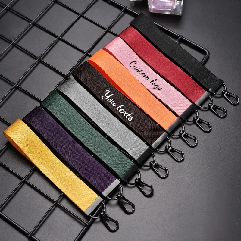 Print Logo Woven Webbing Keychain Custom Car Braid Strap Key Chain Holder Personalize Company Name Keyring for Men and Women