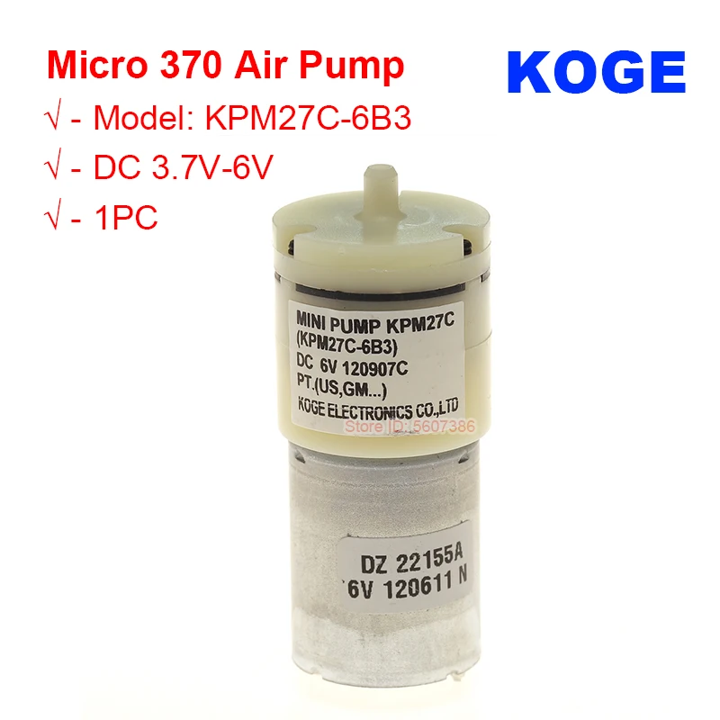 KOGE KPM27C-6B3 DC 3.7V-6V Mini Air Pump Small Diaphragm Motor 370 Aquarium Aeration Oxygen Pumps Electric Vacuum Booster Silent