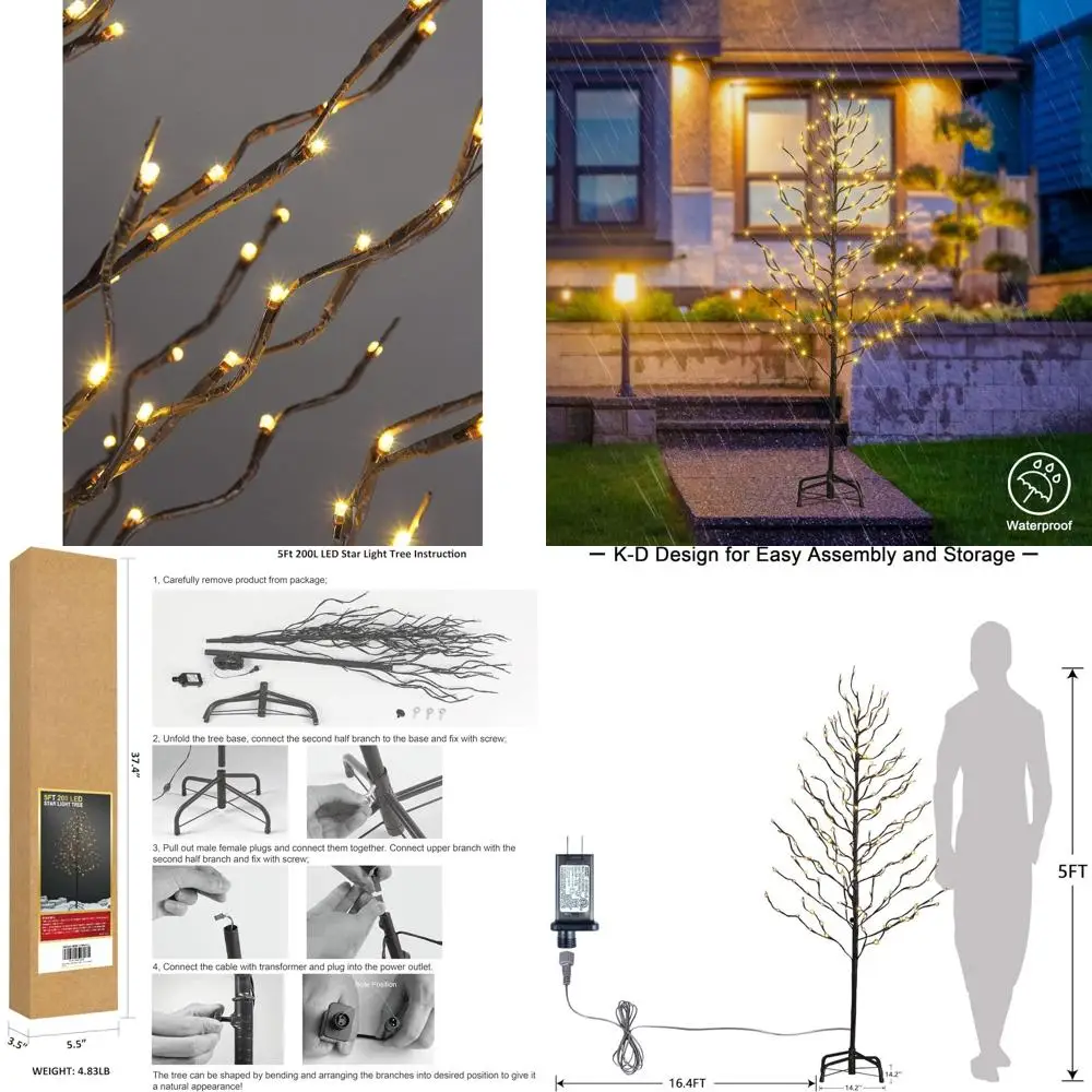 

Illuminated Star Light Tree, Warm White, Brown Branches, Ideal for Home, Festivals, Parties, Christmas, Suitable for Indoor and