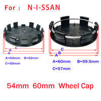 4Pcs/Set 54mm 60mm 3D Black Silver Logo Wheel Center Cap Badge Rim Cover Refit For Tiida X-trail Car Styling Accessories