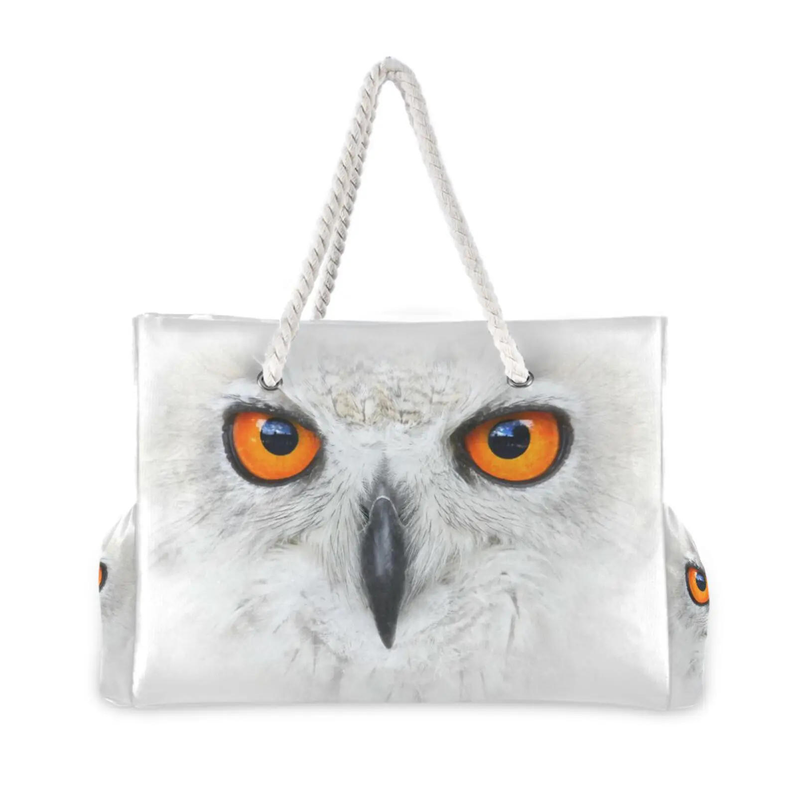 New Nylon Beach Tote Bags For Women white Large Capacity Owl print Simple Shoulder Ocean Style Handbag  Portable Dropship