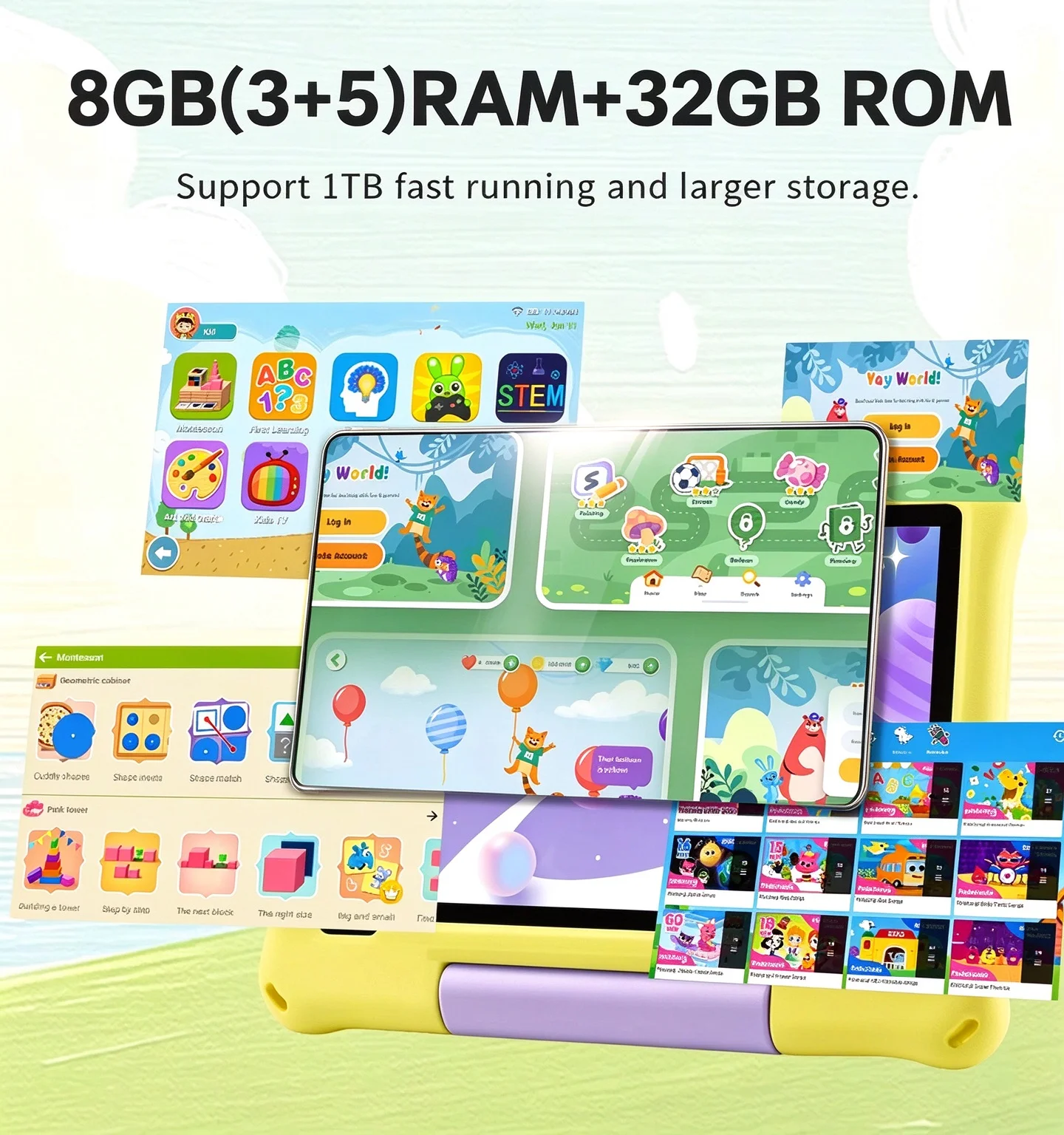 Paitanry 10 inch Kids Android 16 Tablet 8GB (3+5GB) RAM 32GB ROM 5000Mah Octa-core Wifi Children's Learning Educational Tablet
