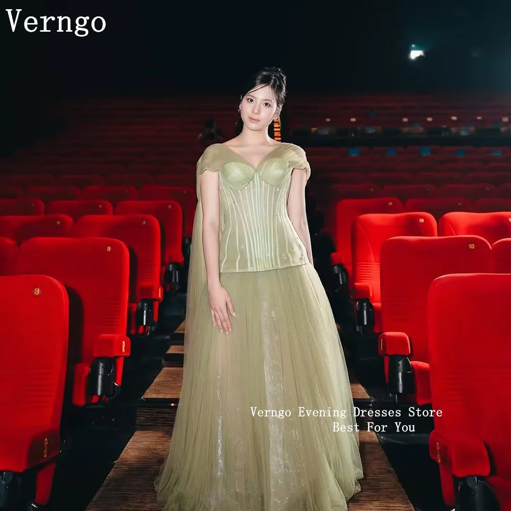 

Verngo Olive Green Evening Dress Off The Shoulder Maxi Prom Gowns Women Elegant Formal Party Dresses Customized 2026