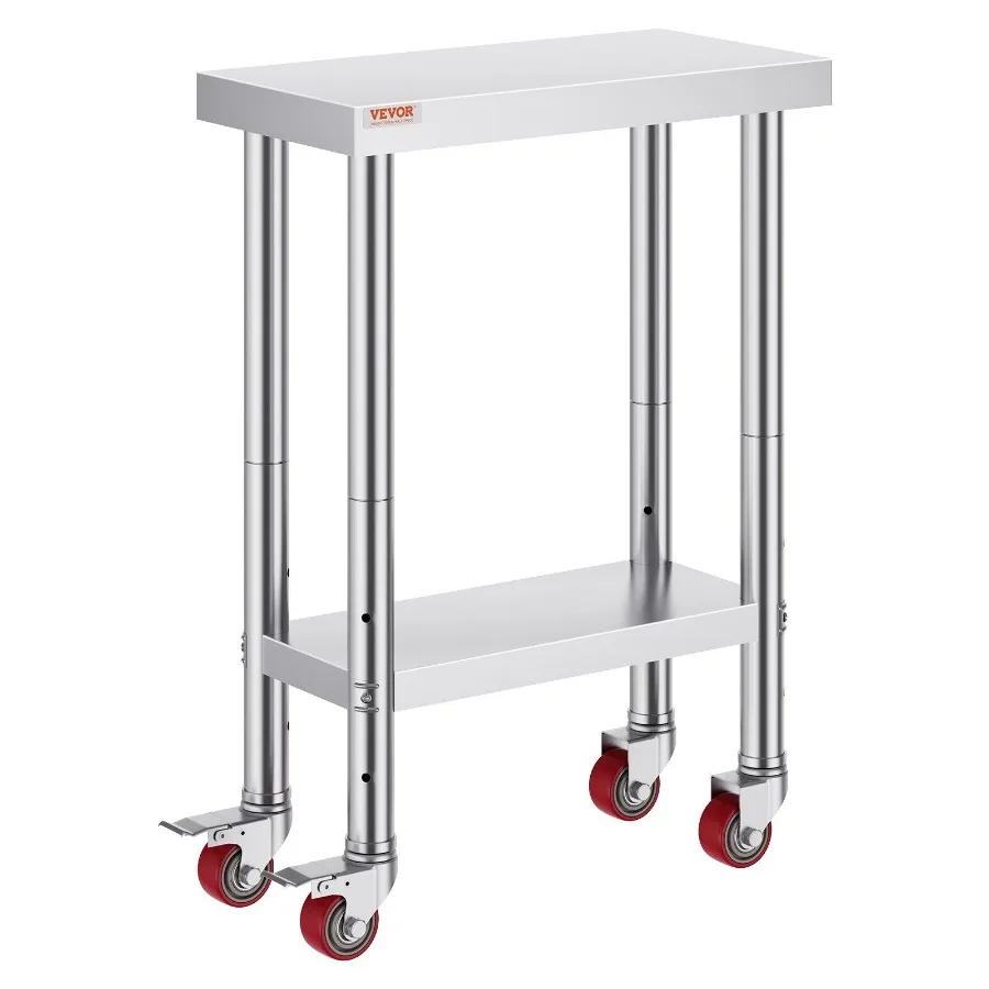 

Stainless Steel Work Table 12 x 24 x 34 Inch 700 LBS Load Capacity with 4 Wheels 3 Adjustable Height Levels Heavy Duty Fo