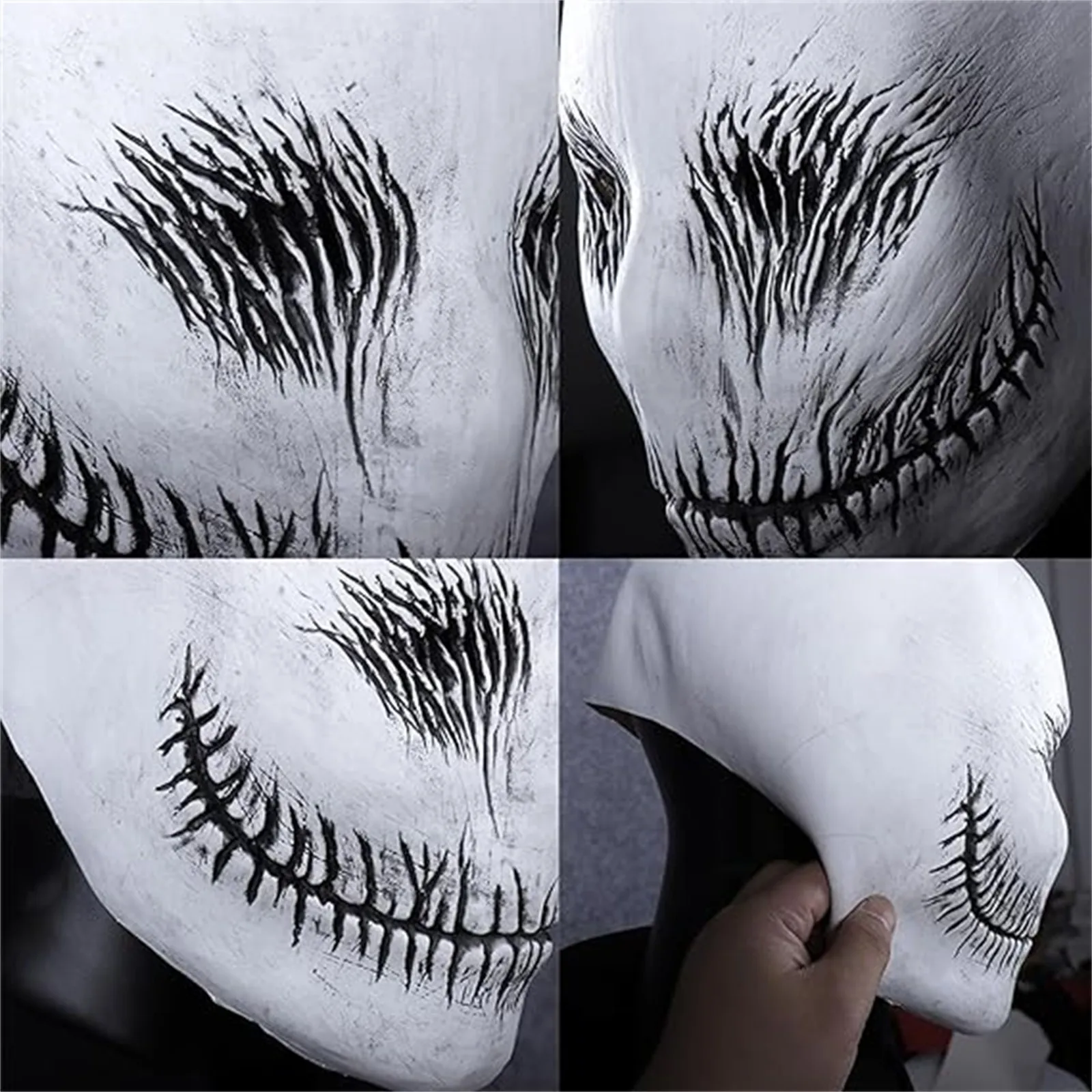 Terror White Slender Smile Mask ﻿Cosplay Horror Ghost Demon Killer Latex Helmet Halloween Carnival Party Costume Props