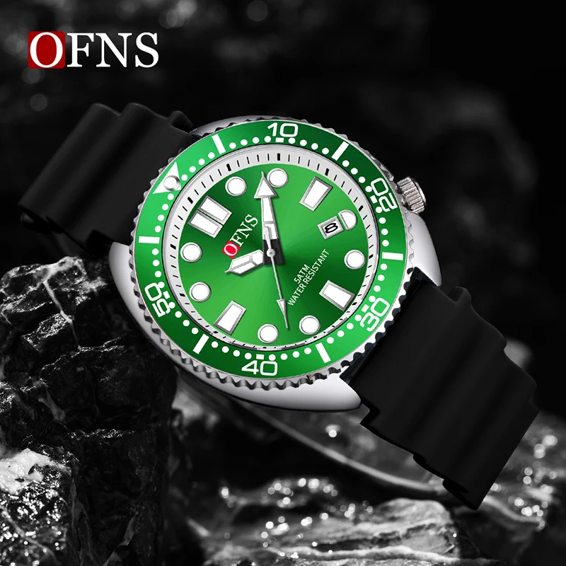 OFNS New Style Fashion 8033 Men's Quartz Watch Simple Fashion Waterproof Calendar Watch Casual Silicone Strap Watch Wristwatch