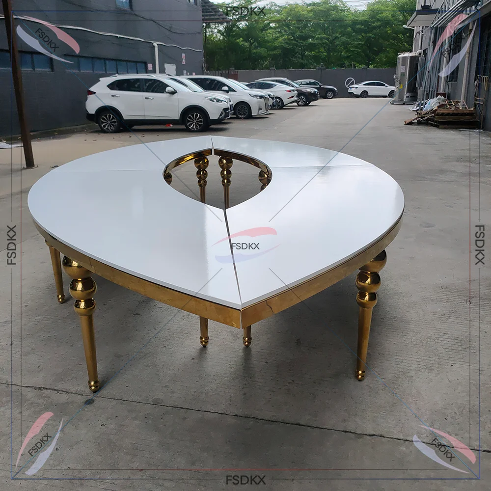 

Luxury Oval Stainless Steel Dining Table Sets MDF Event Banquet Shiny Table Wedding Table For Hotel Furniture