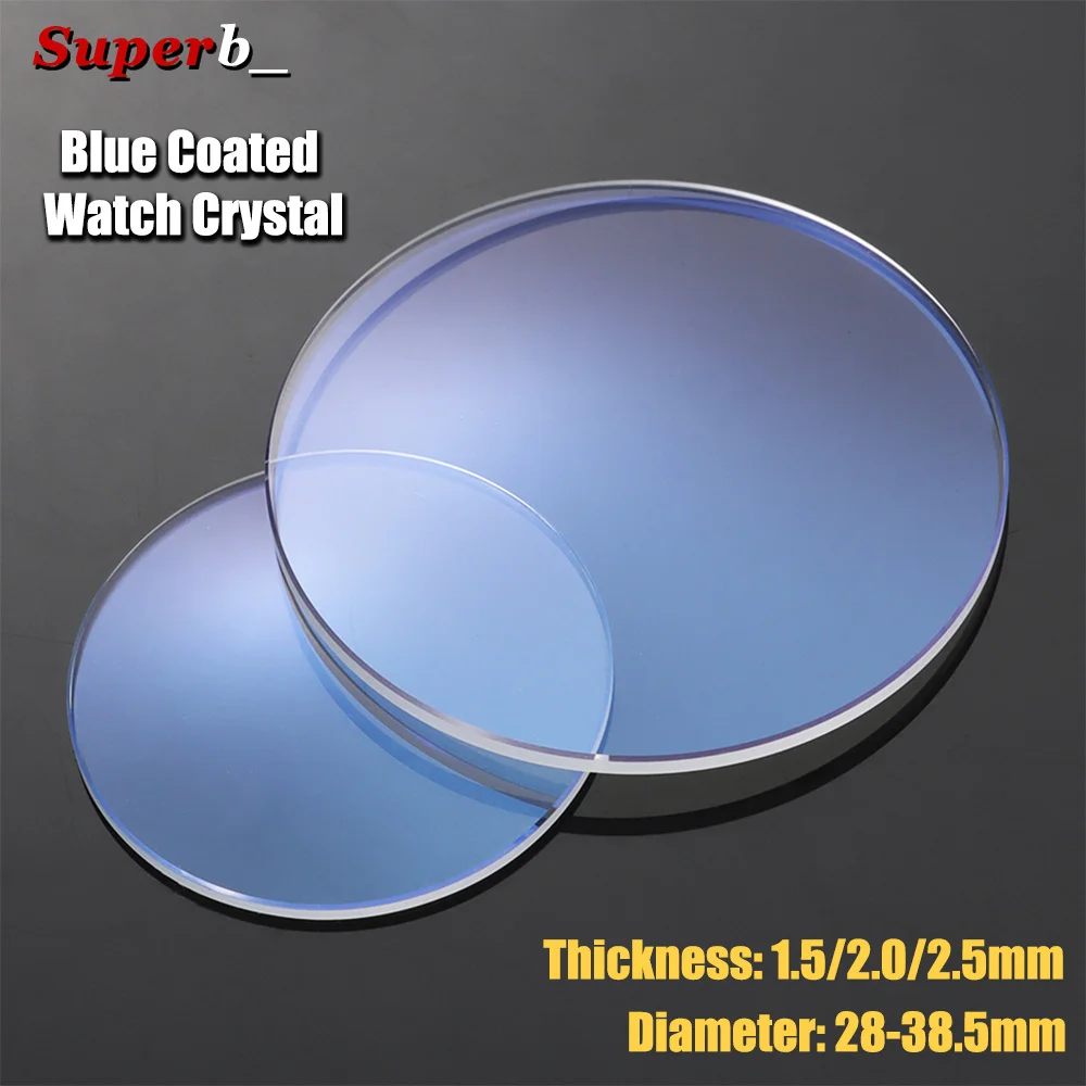 Für Uhrmacher: 1,5/2,0/2,5 mm dickes Uhrenglas, Saphir-Ersatz, doppelt gewölbtes, blau AR-beschichtetes Uhrenglas, Durchmesser 28 mm–38,5 mm