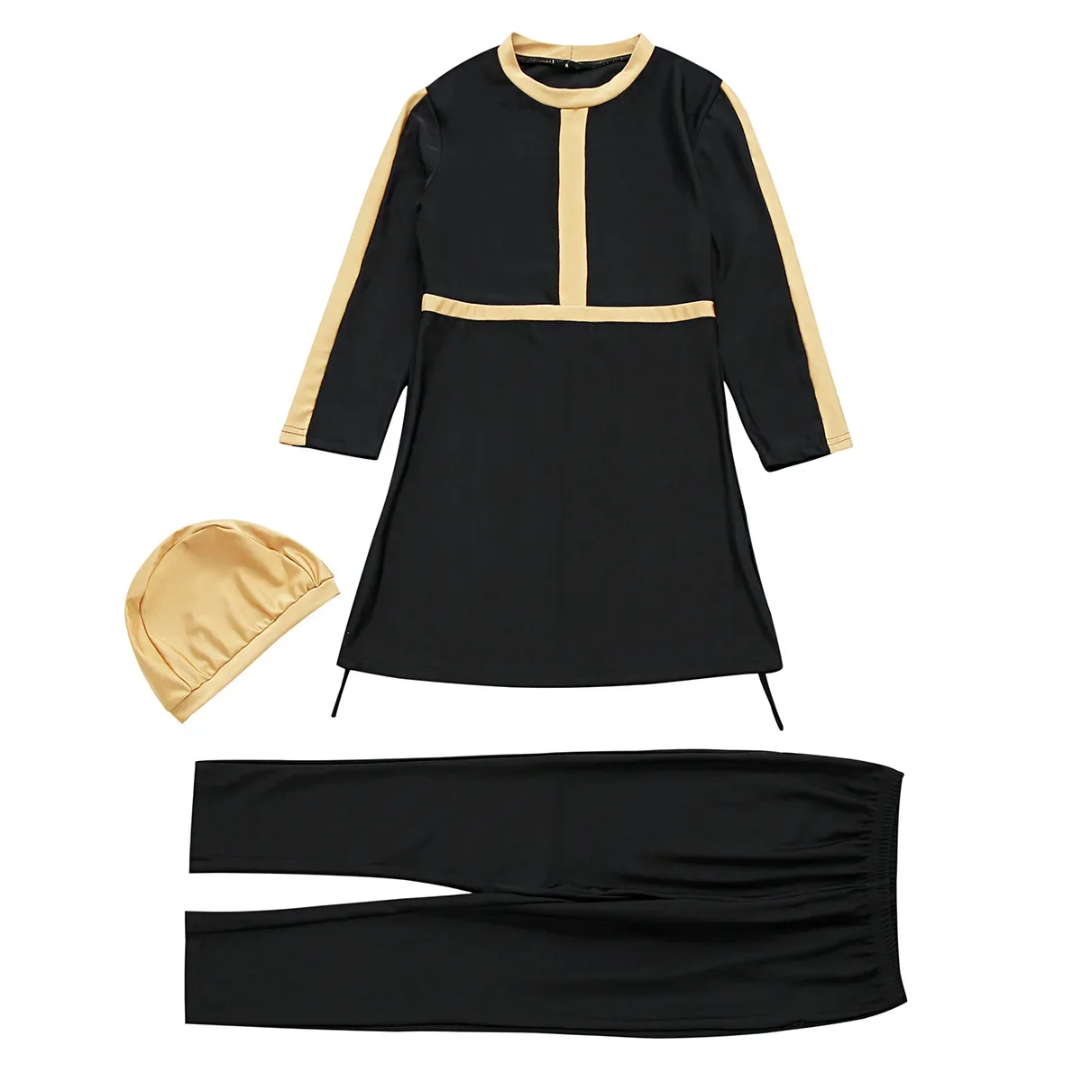 

Muslim Girls Swimwear Islamic Children Three-Piece Long Sleeves Solid Full Cover Conservative Hijab Burkini Swimsuit with Pants