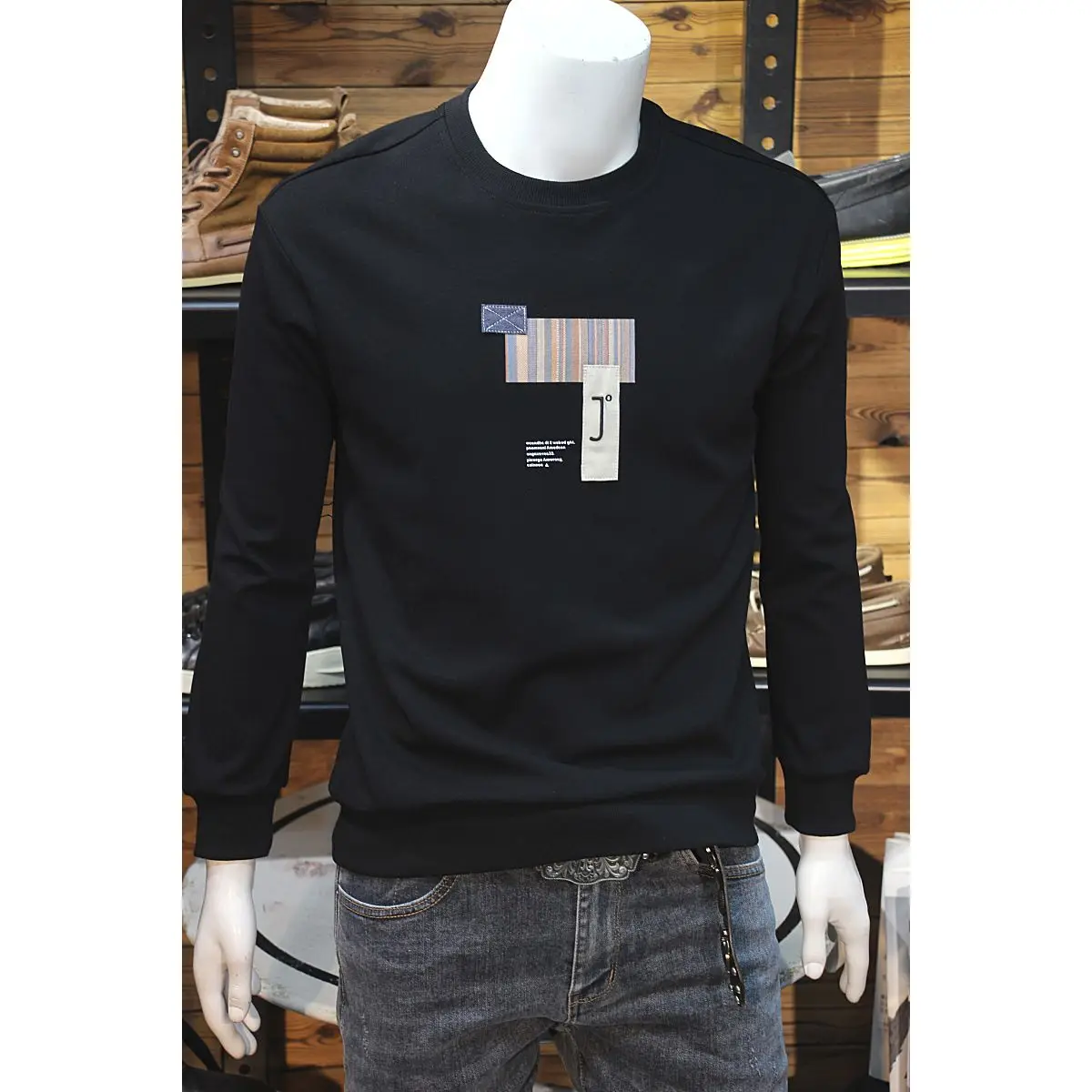 

Cotton Printed Sweatshirt Men Spring Autumn Trendy Round Neck Slim Fit Top Simple Style Long Sleeve