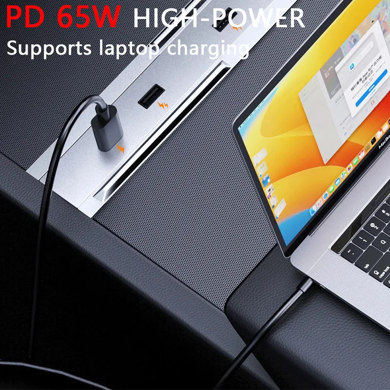 For Tesla New Model Y Juniper 2025/Model 3 Highland 2024, Central Control Fast Charging 65W Type-C USB Hub Expansion Dock