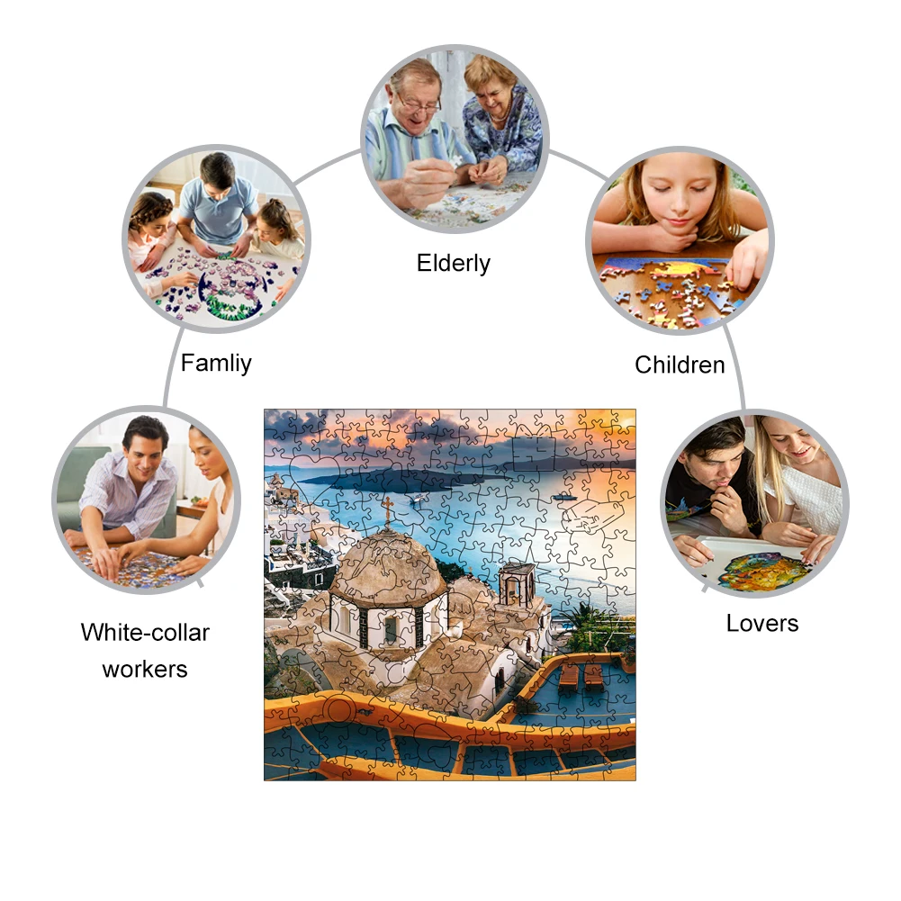 Greek Seaview Wooden Jigsaw Puzzle Party Games Toys For Adults Wood Puzzles Children Board Game Wood Scenery Toys For Kids